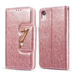 ZTUOK for iPhone XSMAX Case,Bling Glitter [Magnetic Closure] PU Leather Flip Wallet Folio Inner Soft TPU Case with [Card Slots] Stand Function Case for iPhone XSMAX - Rose Gold