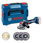 Bosch Professional 18V System Cordless Angle Grinder GWX 18V-7 (Disc Ø 125 mm, 700 W Power, with X-Lock Mount, incl. 5-Piece Cut-Off and Grinding disc Set, in L-BOXX) - Amazon Exclusive Set