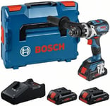 Bosch Professional 18V System perceuse-visseuse à percussion sans-fil GSB 18V-110 C (couple maxi 110 Nm, avec 3 batteries ProCORE 4.0Ah, chargeur GAL 18V-40, dans L-BOXX)