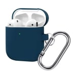 UEEBAI AirPods Case for Airpods 1&2, Liquid Silicone Case with Carabiner Front LED Visible Support Wireless Charging Full Protection Portable Protective Cover for Apple Earphones Earpods - Dark Blue