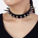 Lång Spik Choker Punk Konstläderkrage Goth Style Halsband Svart