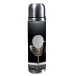 TIZORAX Golf Ball On Tee With Club In The Spotlight 500ml Travel Mug Coffee Cups Water Bottle Vacuum Leather Insulating Cup 304 Stainless Steel