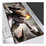 ITBT God of War Speed Gaming Mouse Pad,XXL Anime Mouse Mat,800x300mm, Extra Large Mousepad with Non-Slip Rubber Base,3mm Stitched Edges,for Computer PC,D