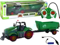 Leantoys R/C Grön Fjärrstyrd Traktor Med Släp