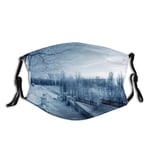 Hicyyu Comfortable Windproof Face cover,Ice Cold Frozen Snowy Scenery from Castle Like Balcony with Leafless Branches Art,Printed Facial Decorations for Everyone
