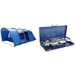 Vango Farnham Family Tunnel Tent, River Blue, 500 [Amazon Exclusive] & Campingaz Chef Folding Double Burner Stove and Grill, compact gas cooker for camping or festivals, Blue