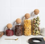 Annfly 4PCS Glass Cork Stopper Multipack Mason Jars with Airtight Seal Wood Lid Ball Clear Candy Jar Containers for Kitchen Storage of Sweet Cookie Biscuit Coffee (500ml/800ml/1100ml/1300ml)