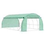 Outsunny 6 x 3 x 2 m Polytunnel Greenhouse with Roll-up Side Walls, Walk-in Grow House Tent with Steel Frame, Reinforced Cover, Zipped Door and 12 Mesh Windows for Garden, Green