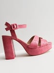 New Look Bright Pink Faux Croc Platform Block Heel Sandals, Bright Pink, Size 7, Women