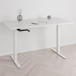 Höj och sänkbart skrivbord, vev, vitt stativ, vit bordsskiva 140x80cm