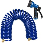 Relaxdays - tuyau d'arrosage spirale, long jusqu'à 10 m, tuyau d'eau flexible avec pistolet, réglable avec 7 modes, bleu