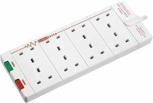 MASTERPLUG SURGE PROTECTED 2M 13A 8 GANG SOCKET TRAILING EXTENSION LEAD WHITE UK
