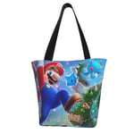 Super Mario Ladies Reusable Big Capacity Canvas Foldable Shoulder Bag Shopping Bag with Zipper Handbag Grocery Storage Tote Tablet Bag