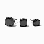 Claire's Black Stainless Steel Cubic Zirconia 5MM/6MM/7MM Round Stud Earrings - 3 Pack