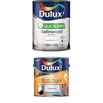 Dulux Quick Dry Satinwood Paint, 750 ml (Pure Brilliant White) Easycare Washable and Tough Matt (Polished Pebble)