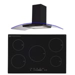 SIA 90cm Black 5 Zone Touch Control Induction Hob & LED Edge Lit Cooker Hood Fan