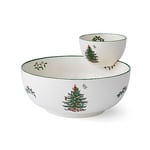 Spode Christmas Tree Tiered Chip and Dip Serving Set - Festive 2-Piece Set for Holiday Entertaining and Serving Snacks - Iconic Christmas Tree Motif - Porcelain - Dishwasher/Microwave/Freezer Safe