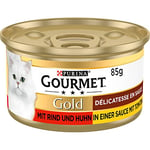PURINA GOURMET Gold Délicatesse en Sauce Nourriture Humide pour Chat, au bœuf et au Poulet, Paquet de 12 (12 x 85 g)