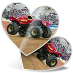 2 x Heart Stickers 10 cm - Red Monster Truck Rally 4x4  #16442