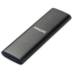 PHILIPS Portable External SSD 2 to - Ultra Fin SATA Ultra Speed ​​USB-C - USB, Vitesse de Lecture jusqu'à 550 Mo/s, Vitesse d'écriture jusqu'à 550 Mo/s, Aluminium