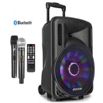 Portable PA Speaker System with Wireless Microphones, Bluetooth, Lights 12" 700W