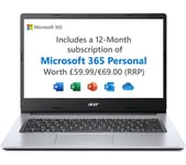 ACER Aspire 1 14" Laptop - Intel®Celeron, 128 GB eMMC, Silver, Silver/Grey