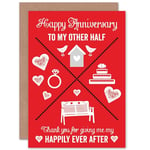 Anniversary Happy Happily Ever After Wedding Greetings Card Plus Envelope Blank inside