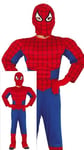 FIESTAS GUIRCA | Costume Super-Héros Musclé Enfant (3-4 ans) - Cape et Combinaison pour Garçons - Costumes de Super-Héros et Vilains pour Fêtes - Idéal pour Carnaval et Halloween - Rouge et Bleu