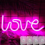 YIVIYAR LOVE Pink Neon Light Pink Lamp LED Neon Sign with 4 Hooks, Pink Neon Light Sign for Bedroom Wall Decor Battery/USB Operated LED LOVE Sign Wedding Sign for Valentine's Day Girlfriend Gift(Love)