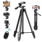Phone Tripod, 53- Inch Lightweight Tripod Portable DSLR Camera Tripod for iPhone & Android & IPAD with Phone/Tablet Holder Stand & Wireless Remote Control Shutter(NEW VERSION)
