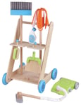 Wooden Toy Cleaning Cart Trolley Set for Kids, Colourful, 49.4x36x31.8cm