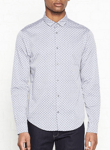 Emporio Armani All Over Eagle Logo Long Sleeve Cotton Shirt - Grey - Size Small