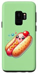 Galaxy S9 Cute Kawaii Hot Dog with Smiling Face and Bubbles Case