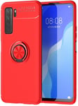 PIXFAB For Huawei P40 Lite 5G Case, Slim Gel Rubber Shockproof Phone Case Cover, Magnetic Ring [Kickstand] With [360 Rotation] With Screen Protector For P40 Lite 5G (6.5") - Red