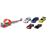 Hot Wheels Race Crate with 3 Stunts in 1 Set, Portable Storage 8+ Feet of Track, Ages 6 to 10, GKT87 & 5-Car Pack of 1:64 Scale Vehicles, Gift for Collectors & Kids Ages 3+, 1806