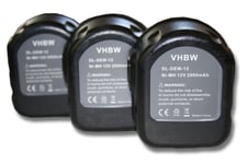 Lot 3 batteries Ni-MI vhbw 2000mAh (12V) pour outils DC742VA, DC743KA, DC743KB, DC745KA, DC745KB comme Dewalt DC9071, DE9037, DE9071, DE9074.