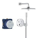 GROHE Precision SmartControl - Concealed Shower System with 2 Valves Thermostat (26 cm Head Shower 3 Sprays, Stick Hand Shower 1 Spray, Shower Hose 1.5m, Circular Trim), Chrome, 34878000