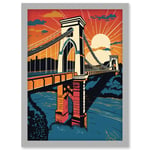 Clifton Suspension Bridge Sunset Modern Pop Art Artwork Framed Wall Art Print A4