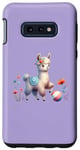 Galaxy S10e Purple Cute Alpaca with Floral Crown and Colorful Ball Case