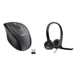 Logitech M705 Marathon Wireless Mouse - Grey & H390 Wired Headset for PC/Laptop, Stereo Headphones with Noise Cancelling Microphone, USB-A, In-Line Controls, Works with Chromebook - Black