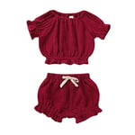 HINK Baby Outfit Unisex,Toddler Baby Kids Girls Boys Ruffle Solid Linen Top Shorts Summer Outfits Set 12-18 Months Red Girls Outfits & Set For Baby Valentine'S Day Easter Gift
