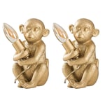 Pair of - Modern Metallic Gold Painted Baby Monkey Design Table Lamps - Complete with 4w LED Filament Candle Bulbs [2700K Warm White]