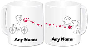 Personalised Mr and Mrs Gifts Mugs Set of 2 Coffee Cups - Romantic Love Hearts Couples Gifts Idea for Engagement Wedding Anniversary Valentines Birthday Christmas Present (Design: Bike Trails)