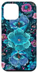 Coque pour iPhone 12 mini Motif floral botanique bleu sarcelle imprimé turquoise
