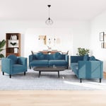 3 personers sofa med puder velour blå