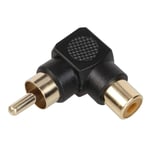 Black RCA Phono Right Angle Male Plug to Female Socket Audio TV Cable Adapter