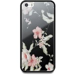 Apple Iphone 5 / 5s Se Mobilskal Med Glas Floral Pattern Black