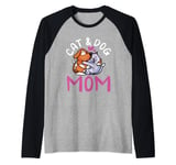 Cat And Dog Mom Girl Cats Dogs Lover Mother Mommy Mama Raglan Baseball Tee