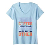 Womens Construction Worker Coffee In One Hand for Concrete Finisher V-Neck T-Shirt