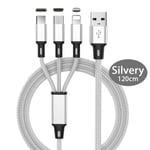 UK ShirazO 3IN1 NYLON MOBILE PHONE CHARGER MULTI CABLE FOR APPLE & SAMSUNG Silve